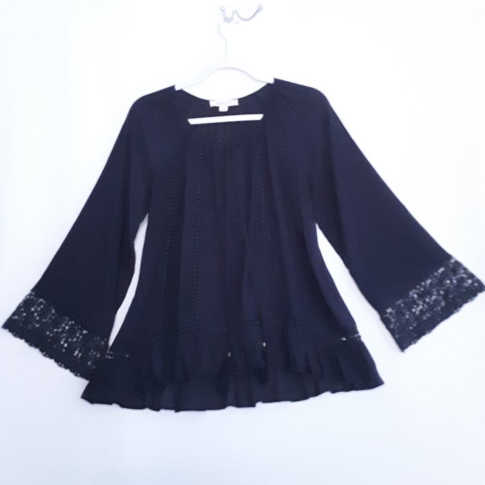 💎OneTheLand Womens Lace Trim MidnightbBluebTunic Blouse Size Small